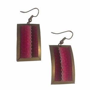 Vintage Earrings Pink Fabric Brass Square Mexican Hippie Boho Jewelry